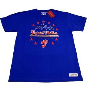NWT Fightin Phillies Mitchell & Ness‎ T Shirt XL Blue Philadelphia MLB Baseball